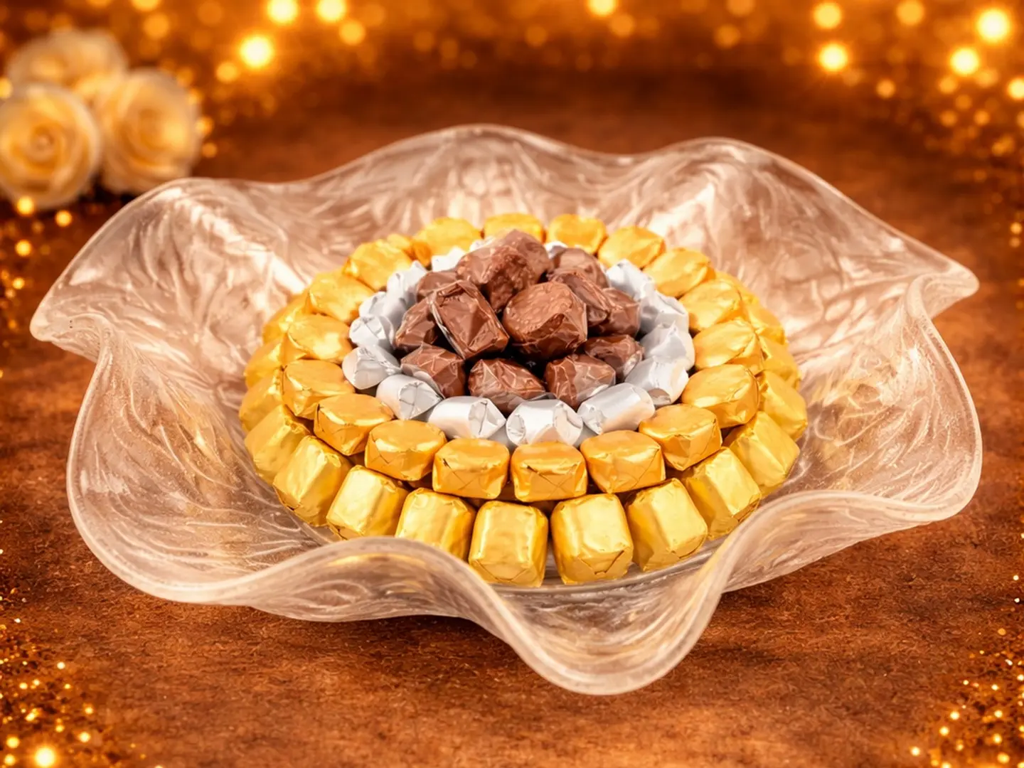 صحن شوكولاتة زجاج زهراء