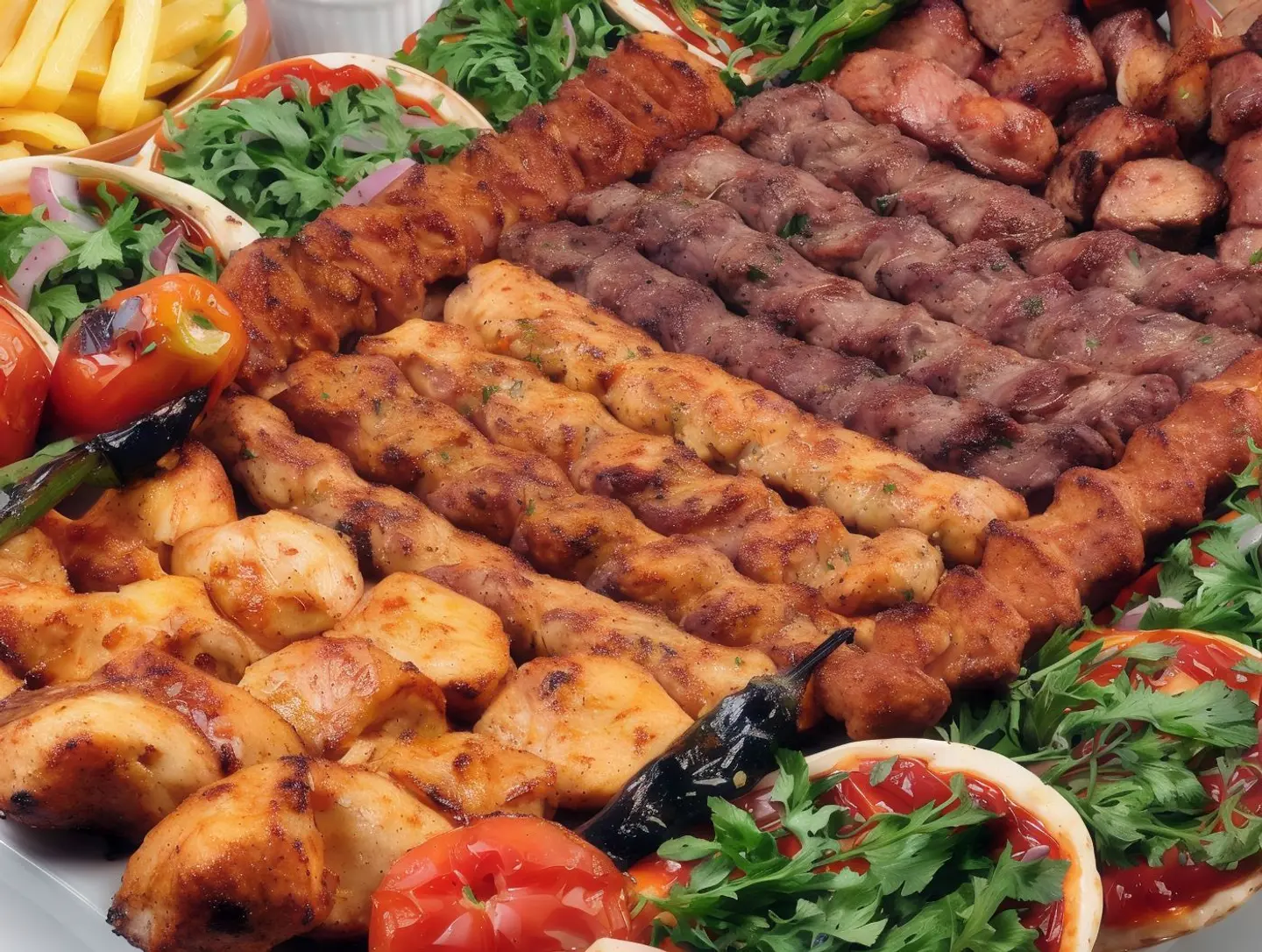 صحن مشاوي مشكل ٣ اسياخ مع الرز