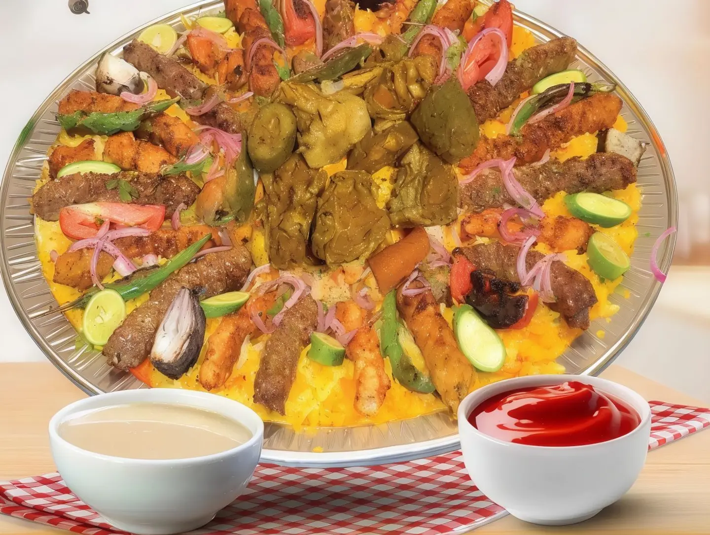 صحن مشاوي مشكل 18 سيخ مع الرز