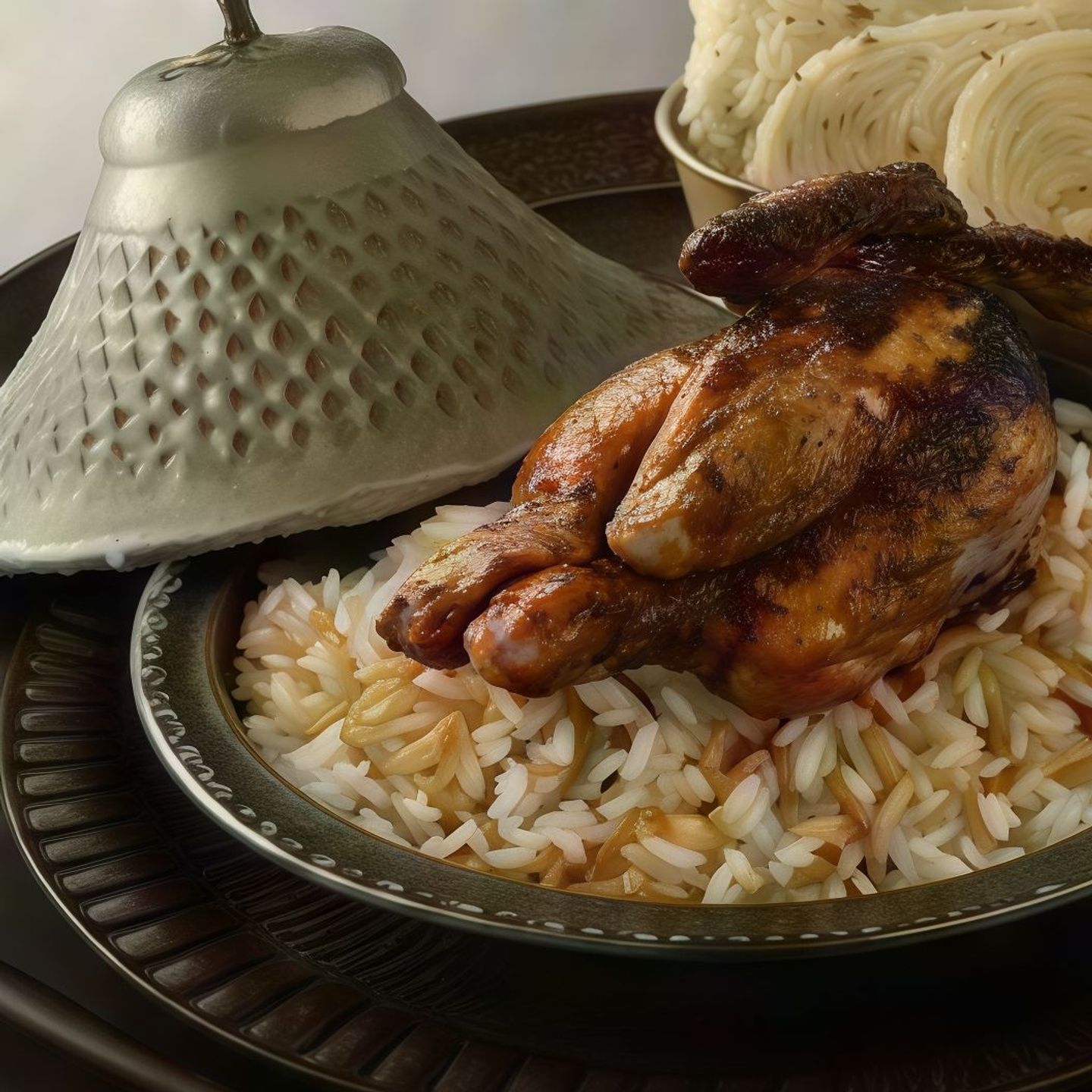 نصف دجاجة محمرة مع الأرز البلدي