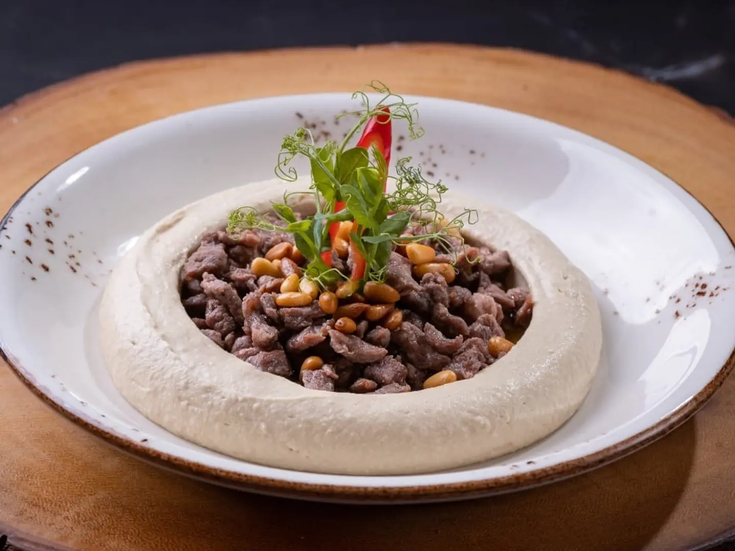 Fried Meat Wuth Humus