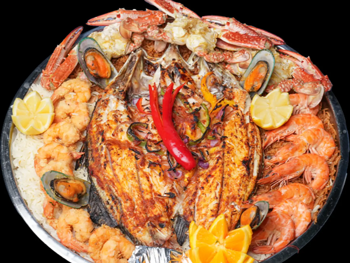 Sea Bass And Seafood Feast