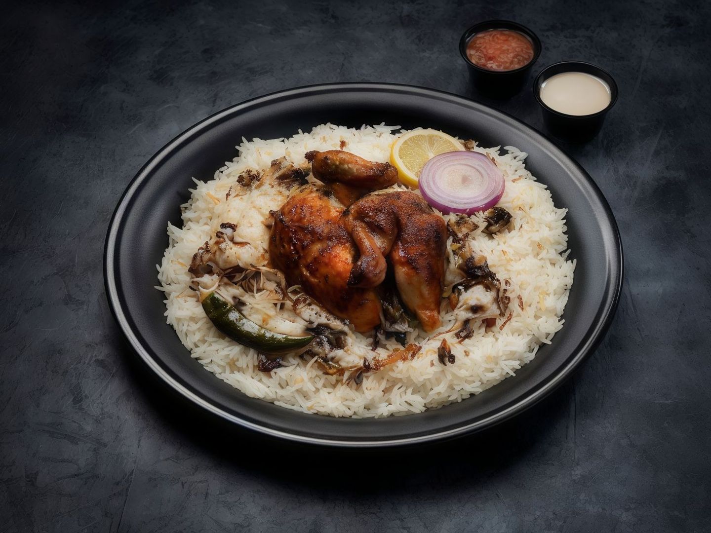 دجاج شواية مع أرز بيشاور  - نص حبة دجاج