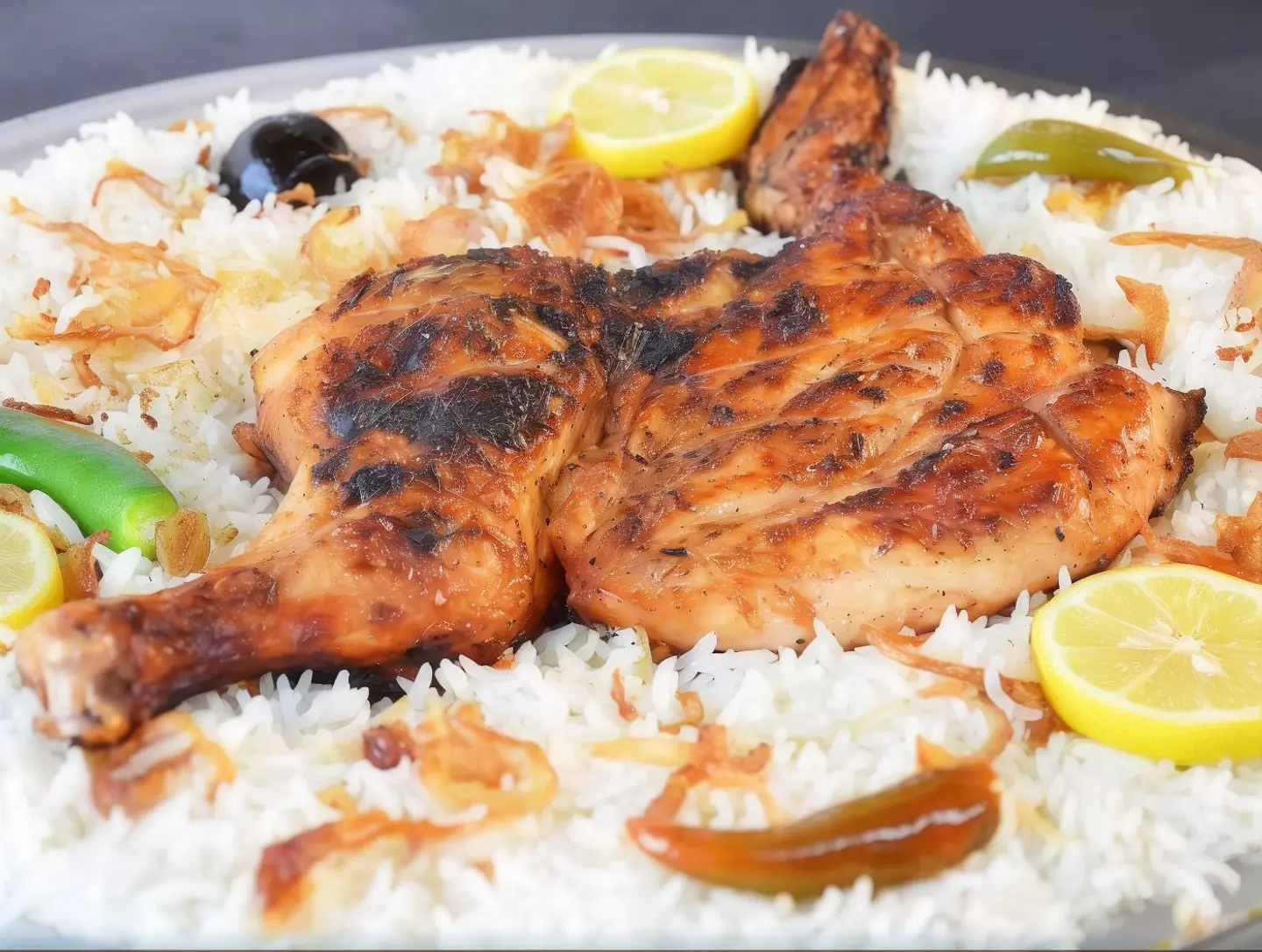 حبة دجاج على الفحم مع الرز
