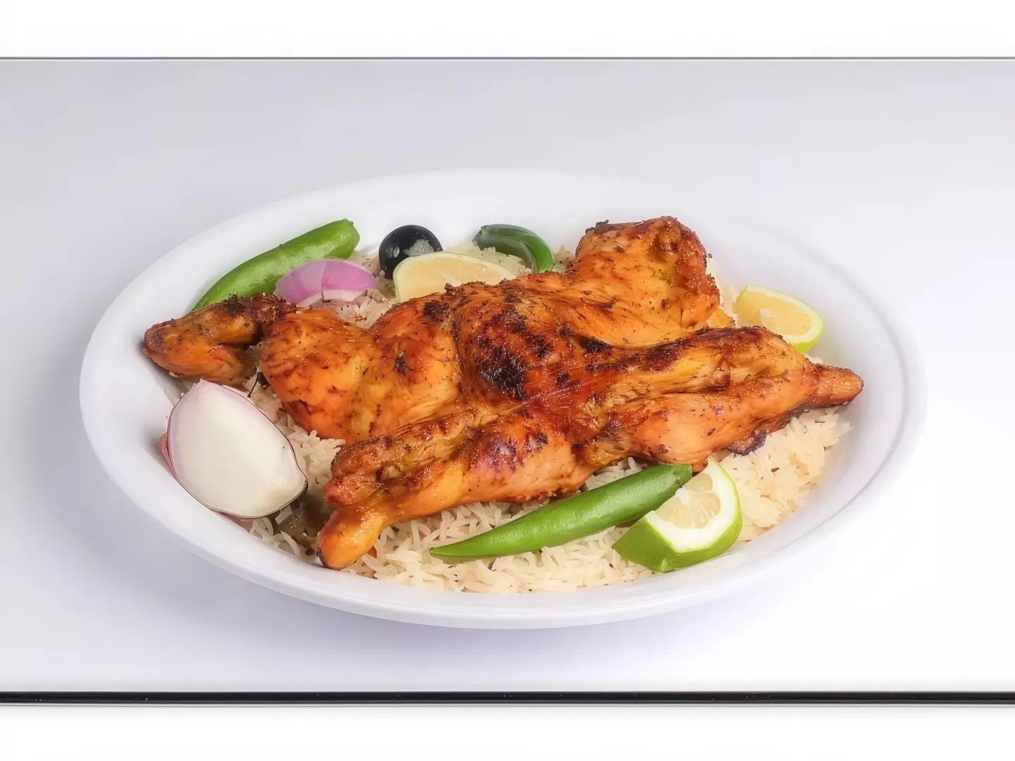 Half Chicken On Charcoal With Biryani Rice