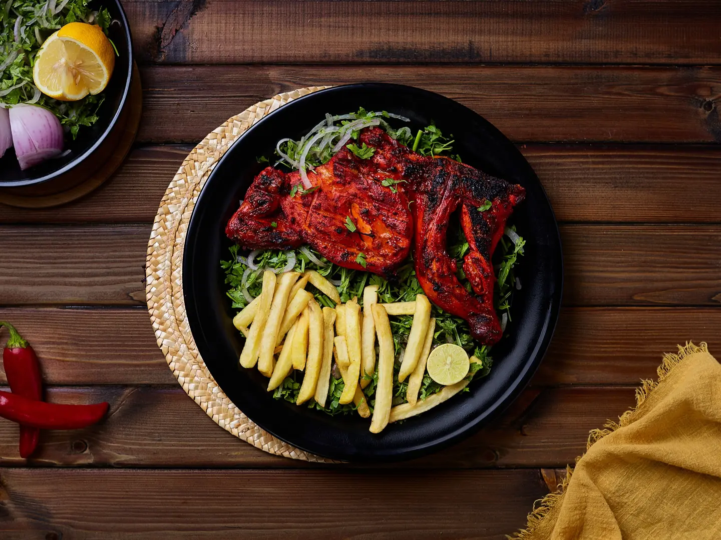 نصف دجاج على الفحم بدون رز