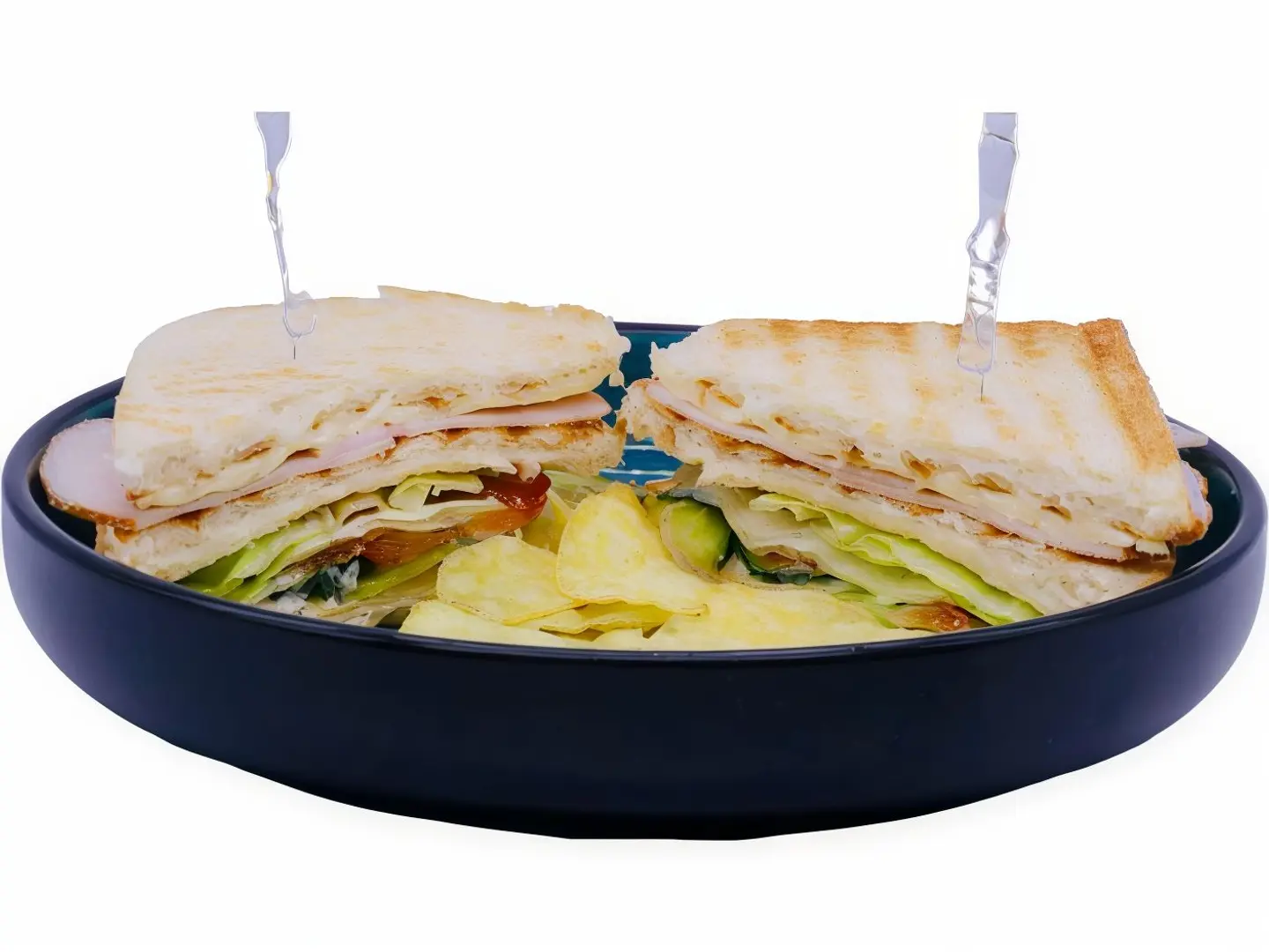 Cheese Club Sandwich Served With Chips
