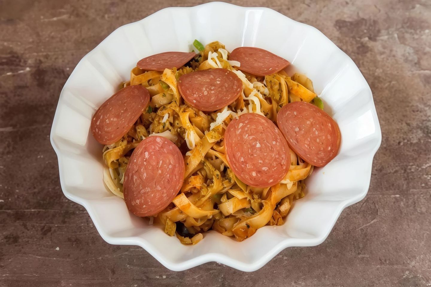 White Pepperoni Fettuccine