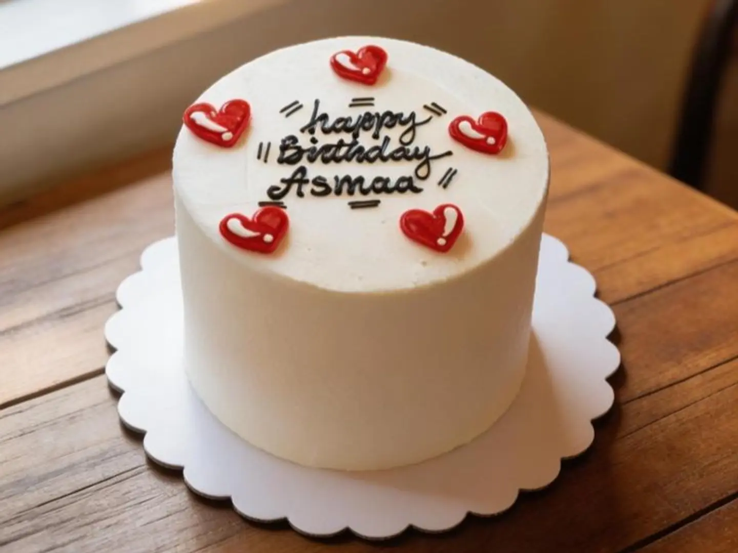 Happy Birthday With Hearts 4 Inch Three Layer Vanilla Cake