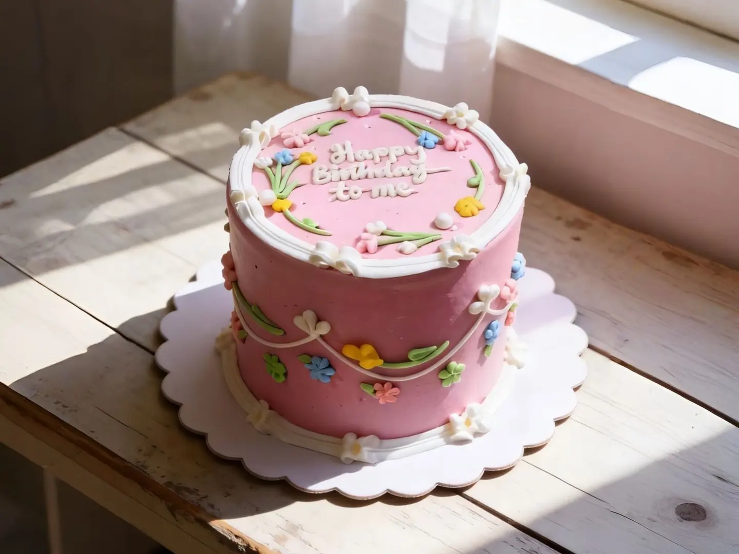 Happy Birthday Flower Shape 4 Inch Three Layers Vanilla