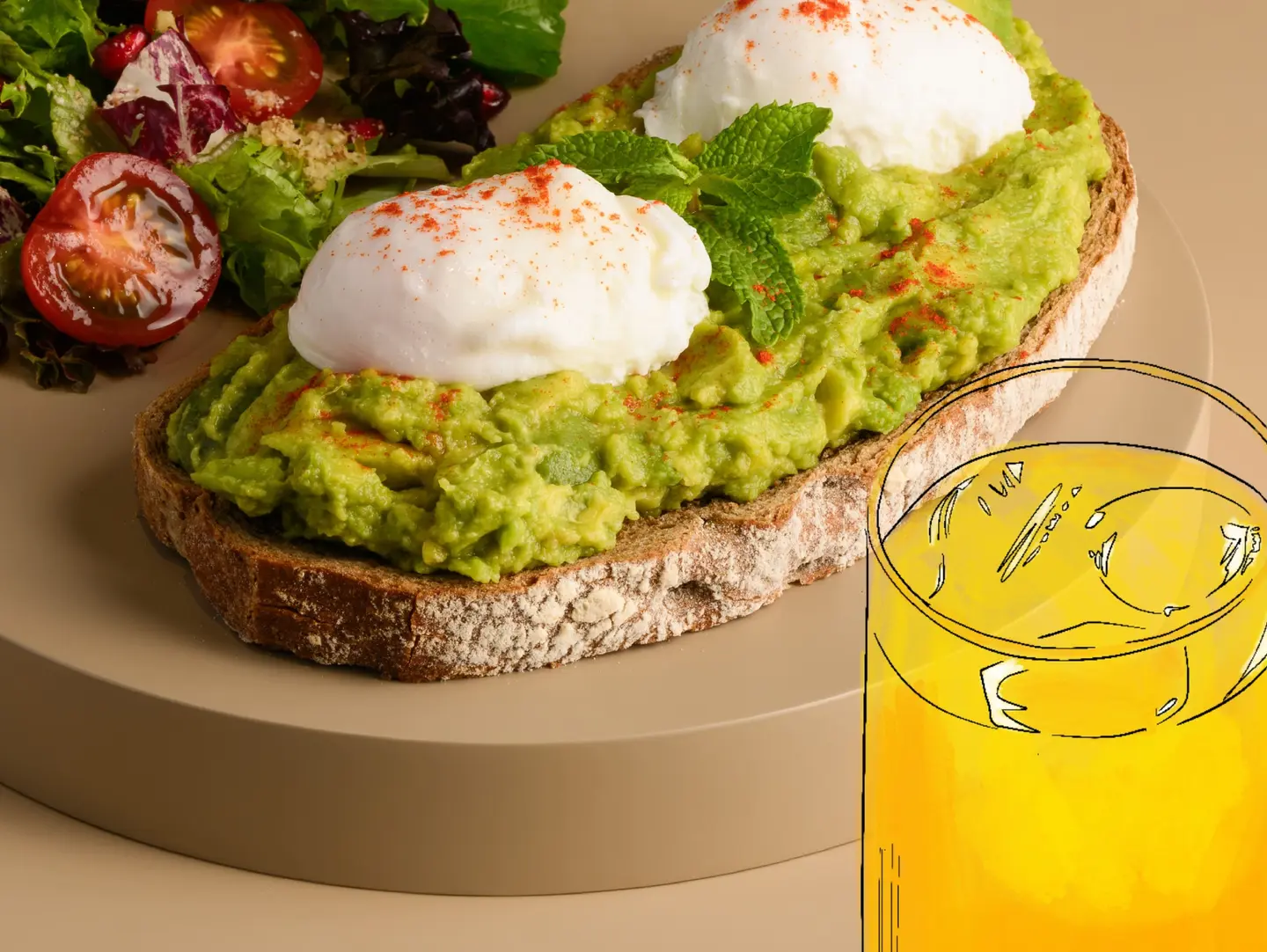 Avocado And Poached Egg Tartine + Beverage