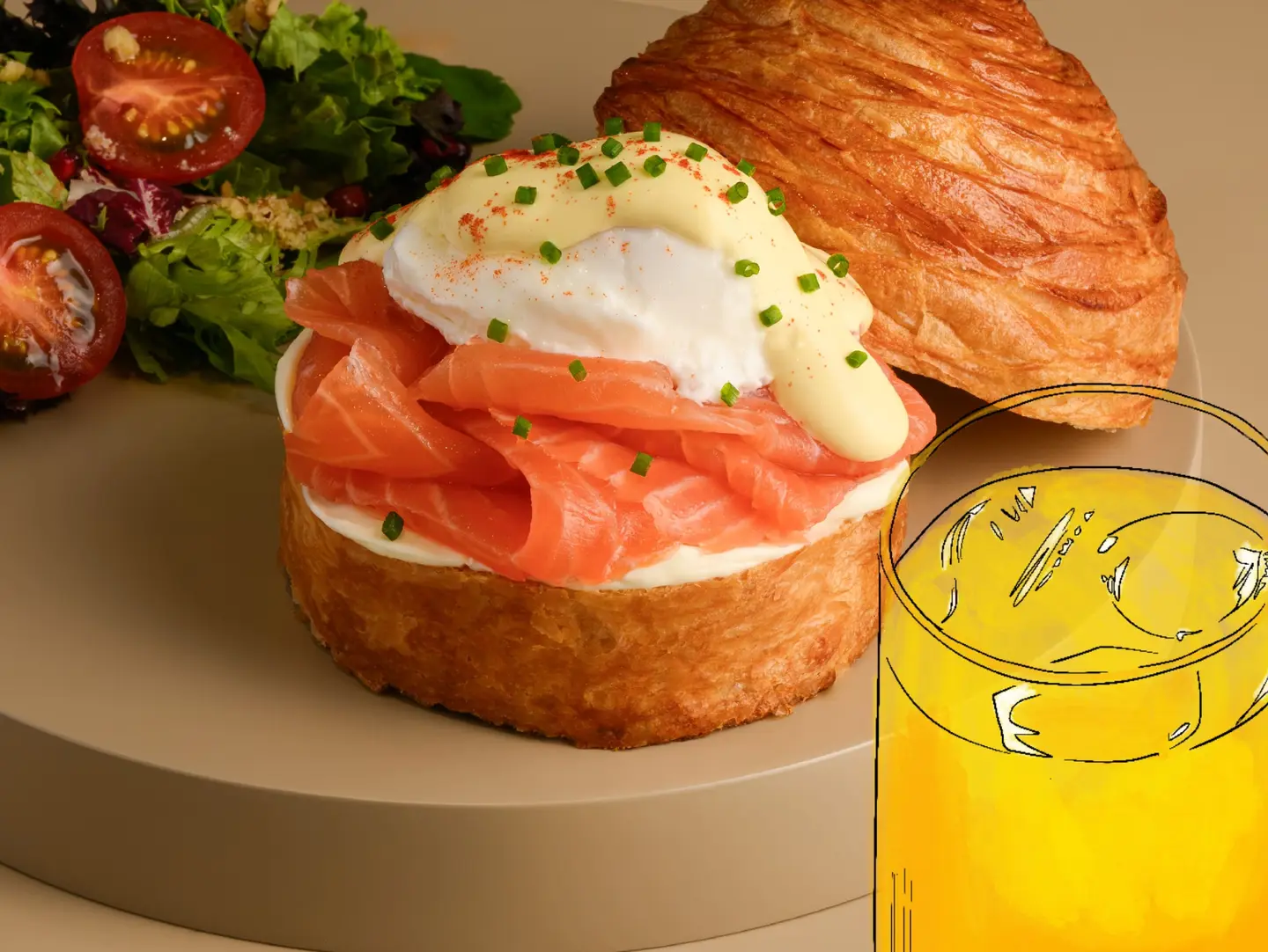 Smoked Salmon Benedict + Beverage