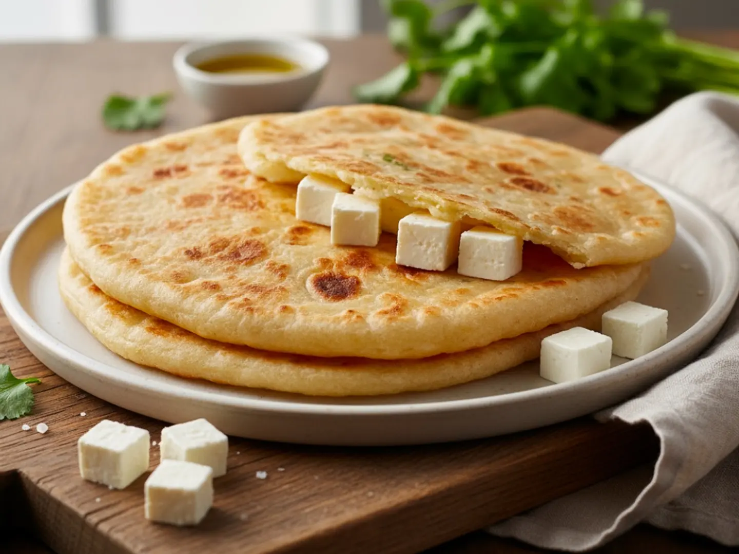 White Cheese Cubes Chapati