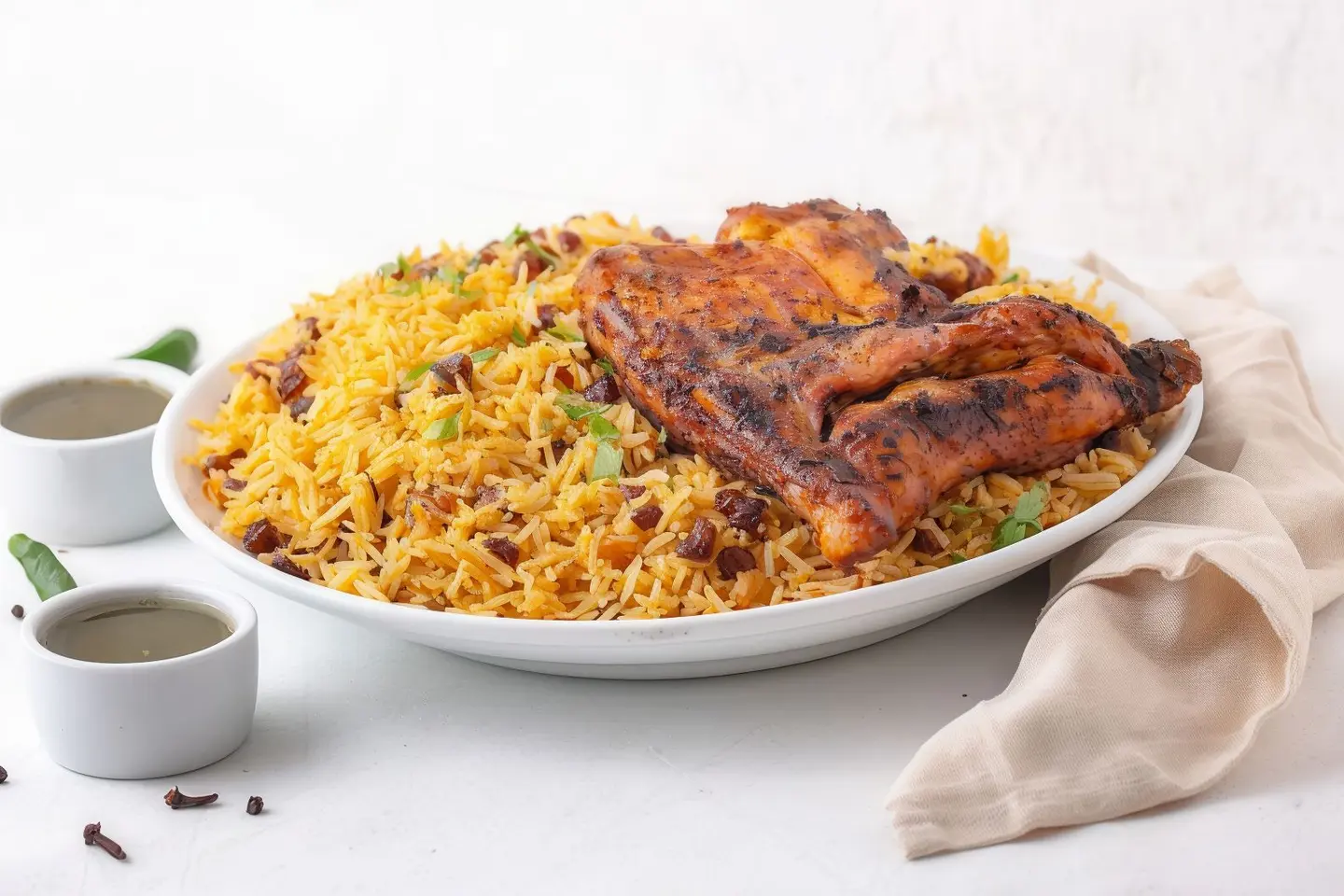 نصف دجاج على الفحم مع رز