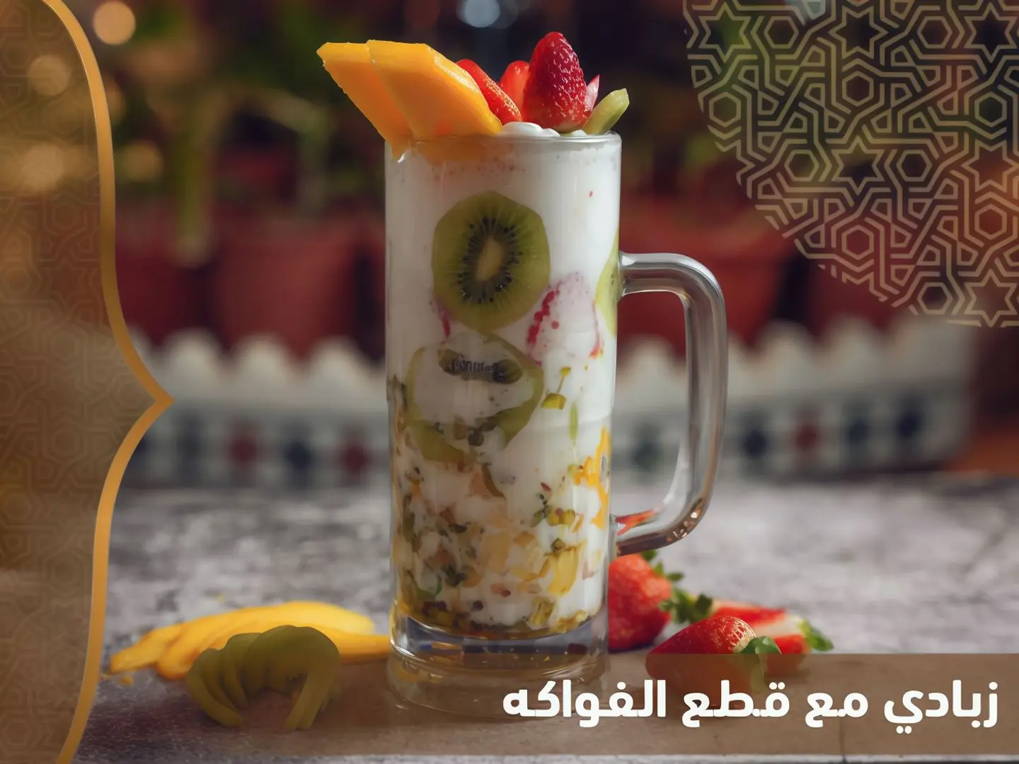 زبادي مع حليب وفواكة