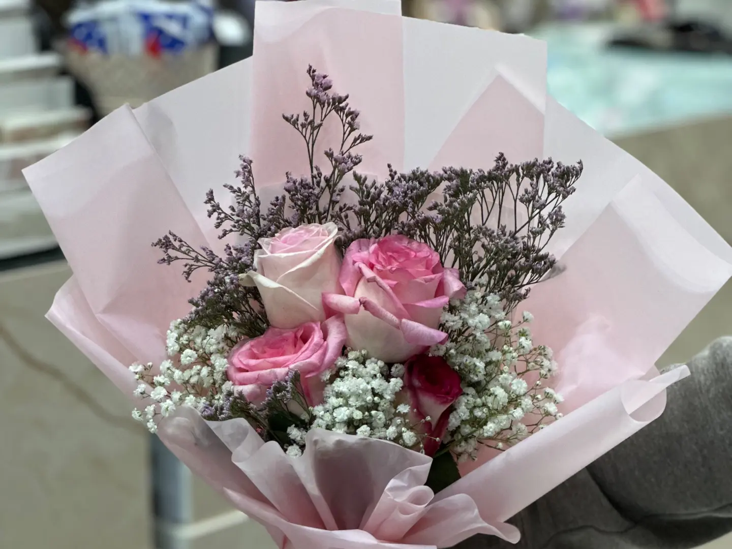 Pink Roses Bouquet With Pink Packaging