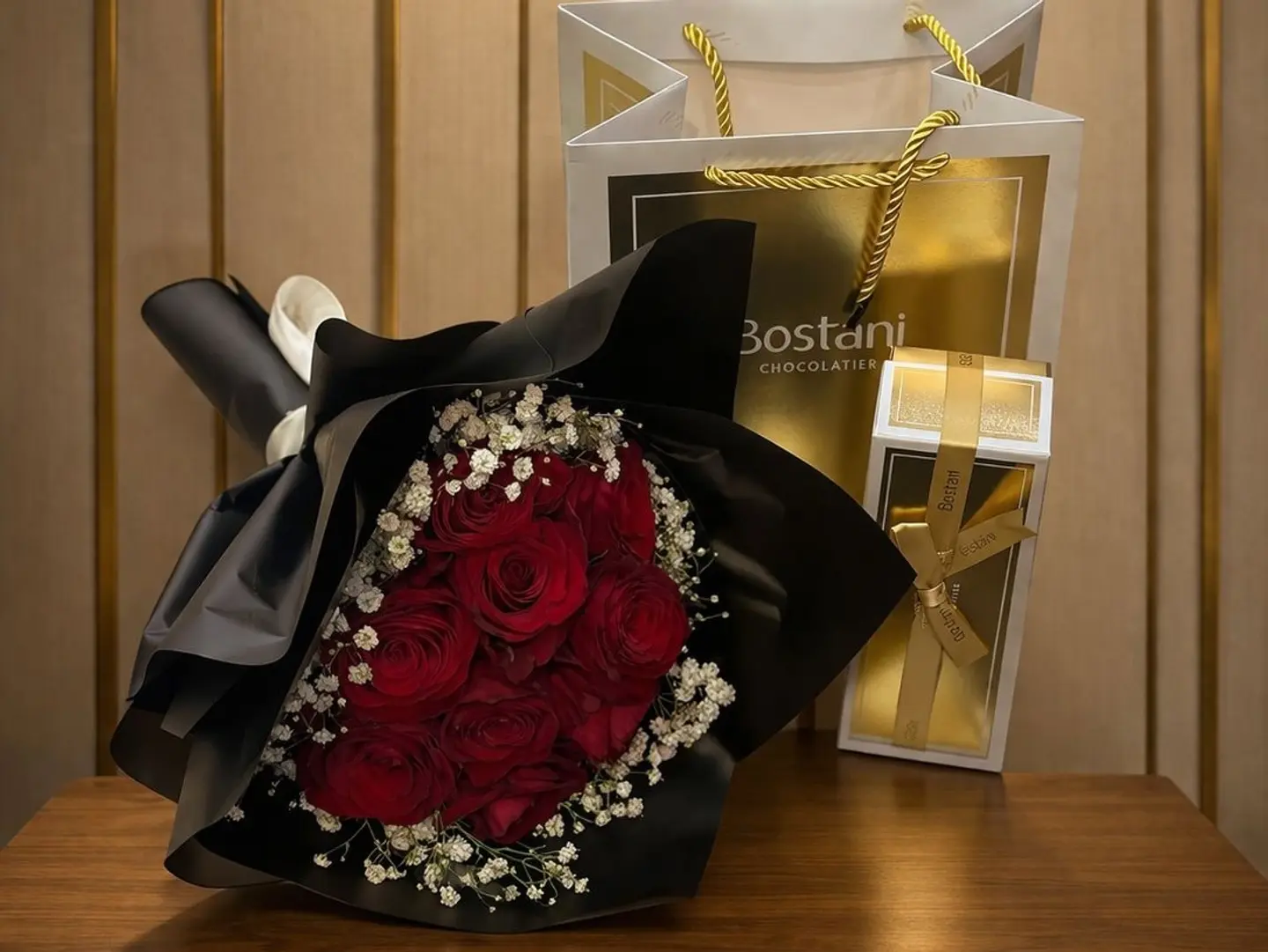 Bouquet Of Roses + A Quarter Of Boustany's Chocolate.