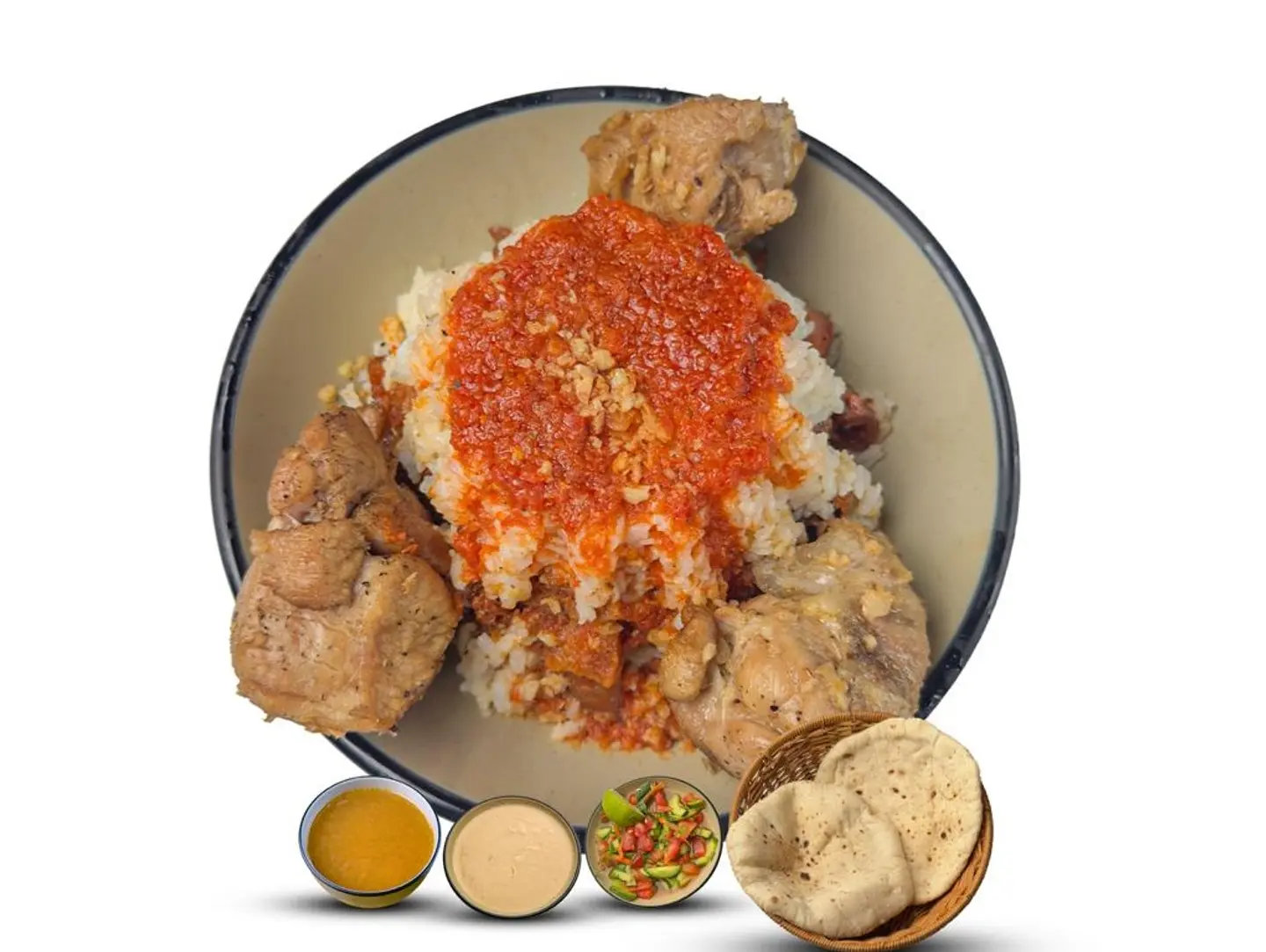 Order: Meat Fatteh, 1 Soup, 1 Salad (Egyptian Salad), Tahini Salad, Bread