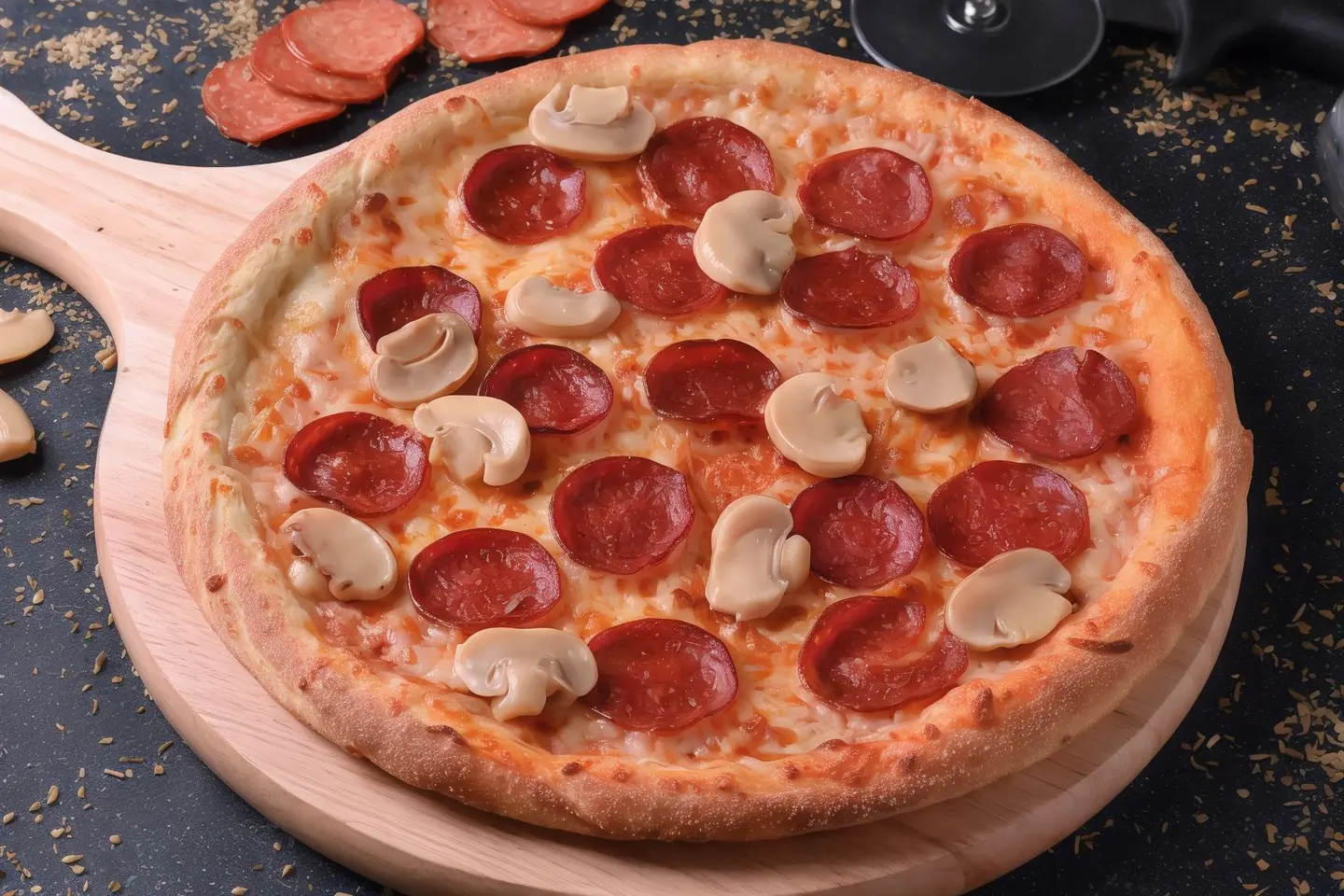 بيتزا بيبروني مع الفطر