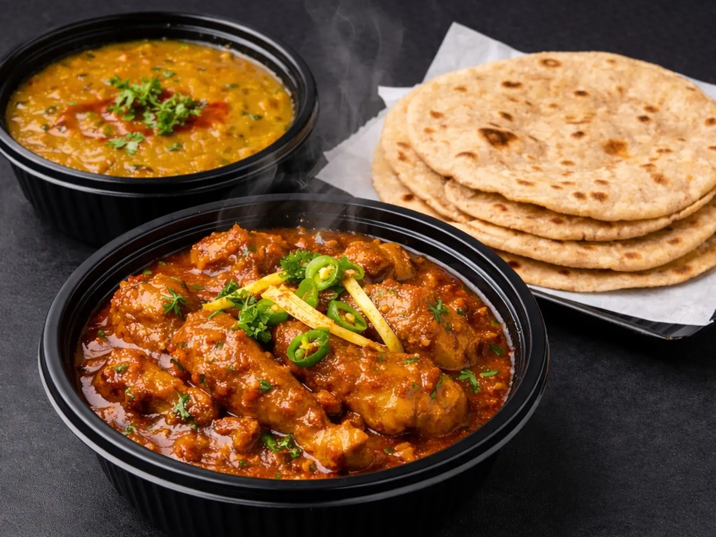 Chicken Chatpata Gravy With 2 Rumali Roti And Dal