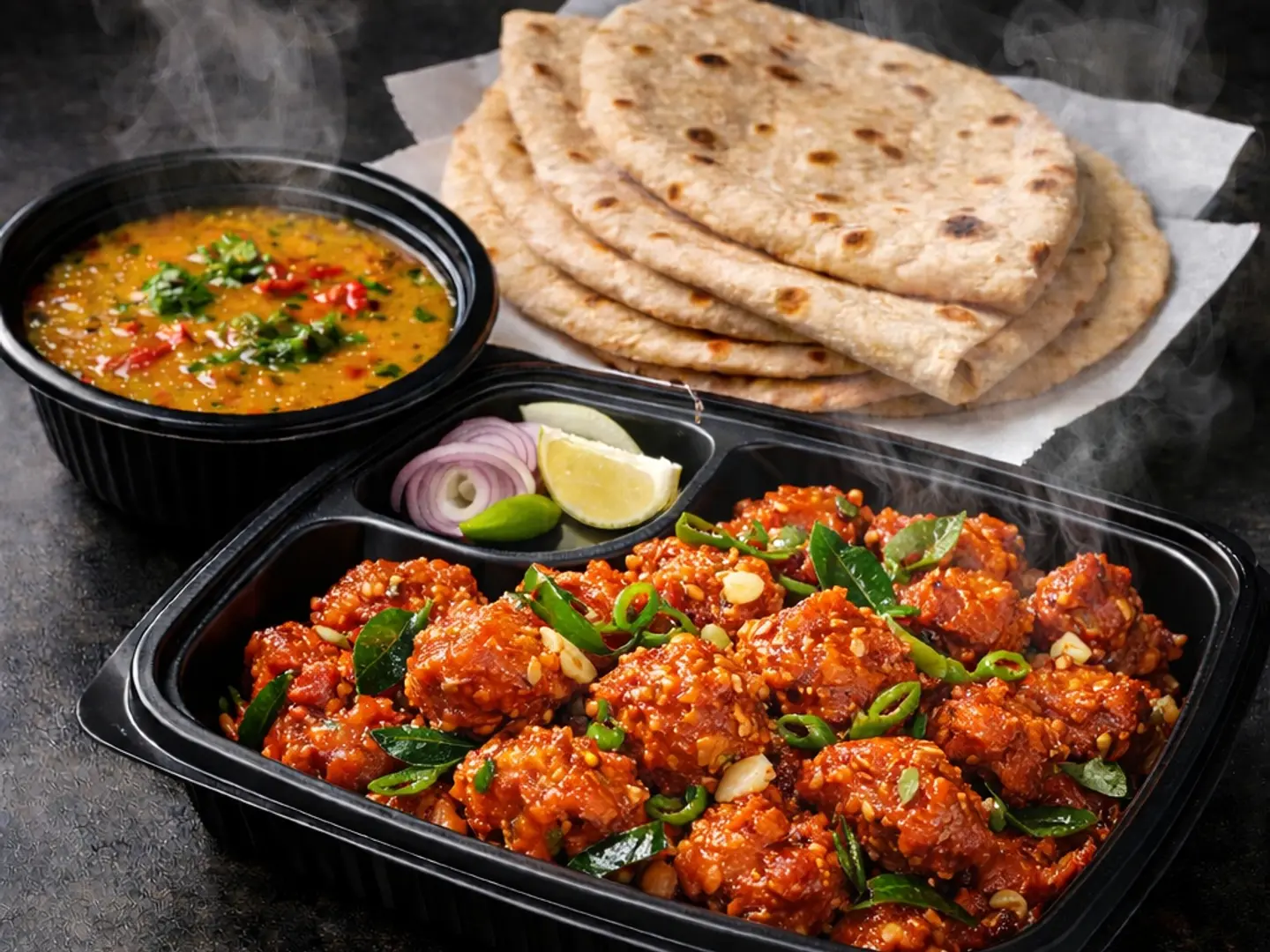 Classic Chicken 65 (Best Seller) With 2 Roti Dal Single Serving