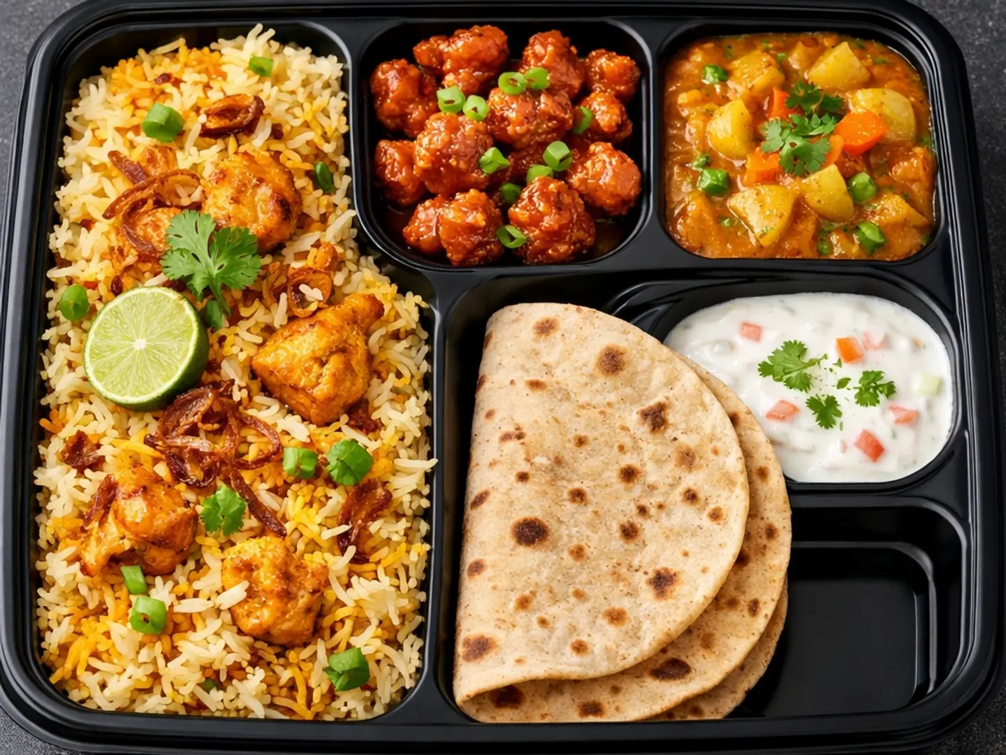 Veg Combo Special Biryani Rice, Veg Curry, Gobi Manchurian, Raita And 1 Chapati