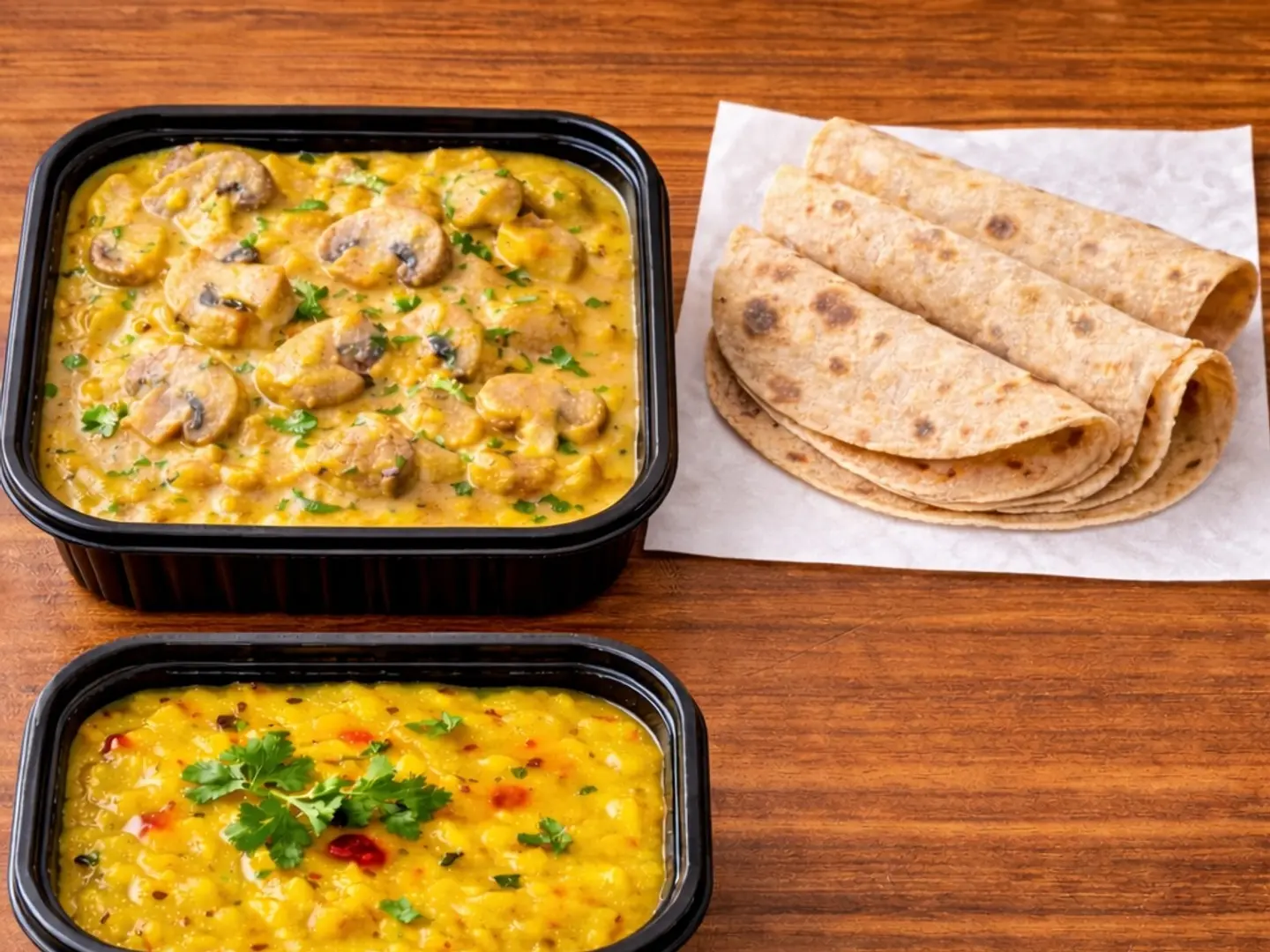 Mushroom Butter Masala With 3 Breads And Dal