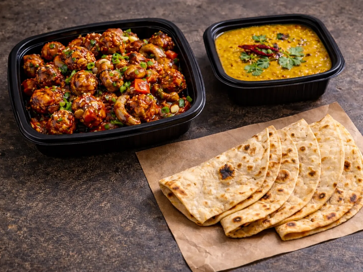 Mushroom Manchuria With 3 Breads And Dal