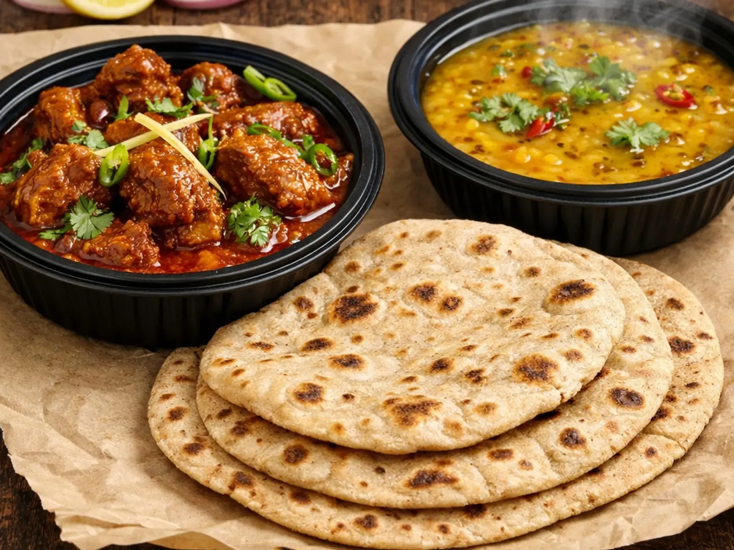 Spicy Desi Mutton Chatpata With 2 Roti And Dal Single Serving