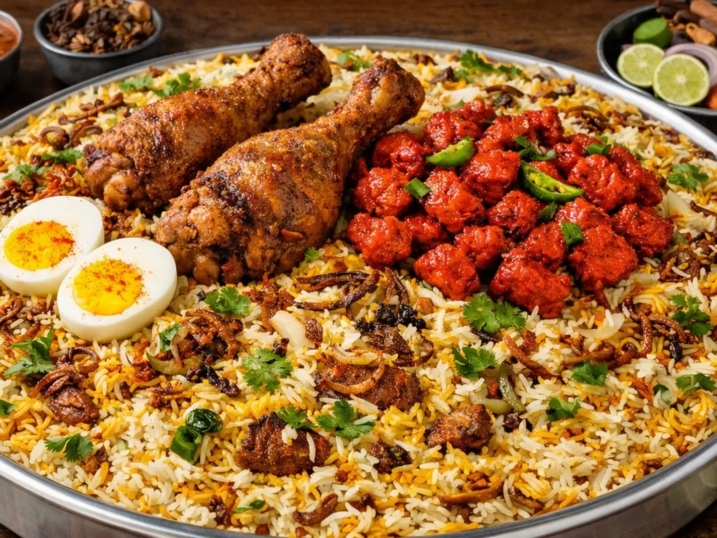 طبق برياني الدجاج الملكي حيدرابادي 65 تكفي من 5 إلى 7 أشخاص