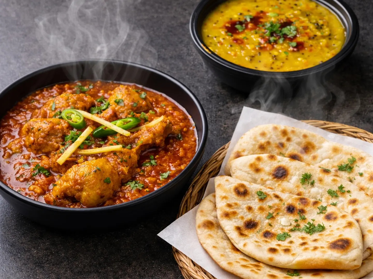 Chicken Achari With 2 Rumali Roti & Dal
