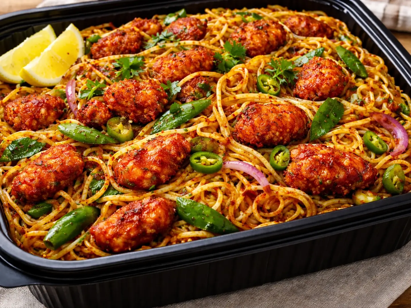 Golden Fried Fish 65 Served With Perfectly Seasoned Noodles