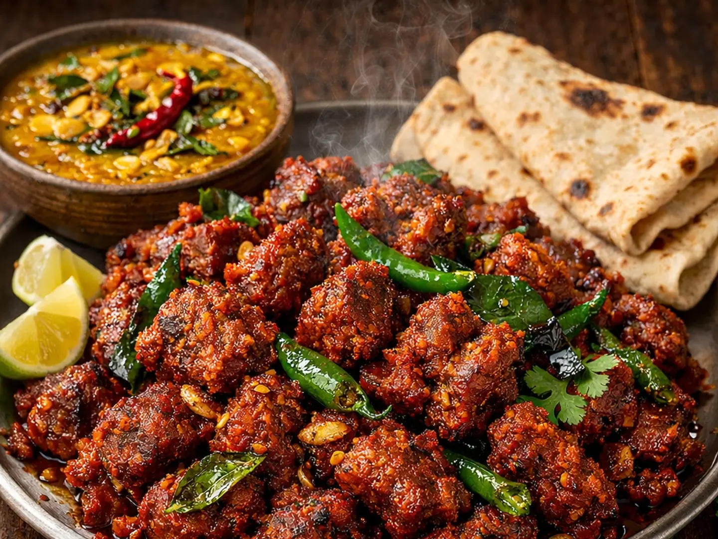 Tala Hua Gosht Fried Mutton With 2 Chapati And Dal (Single Serving)