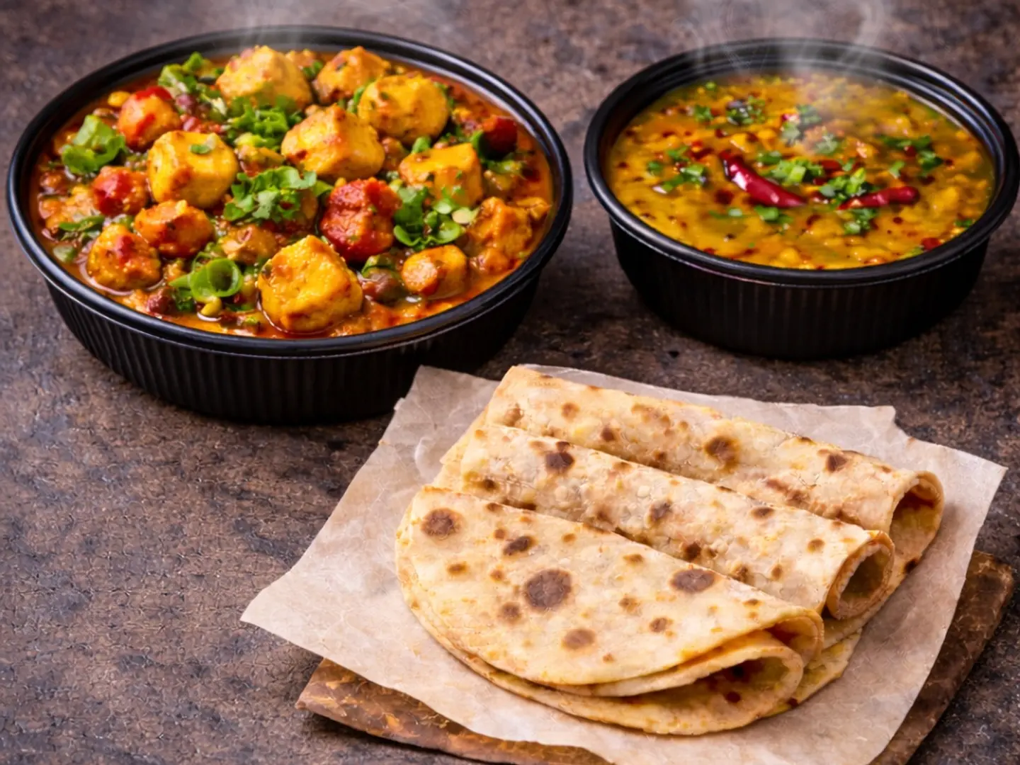 Veg Masala Curry With 2 Roti And Dal