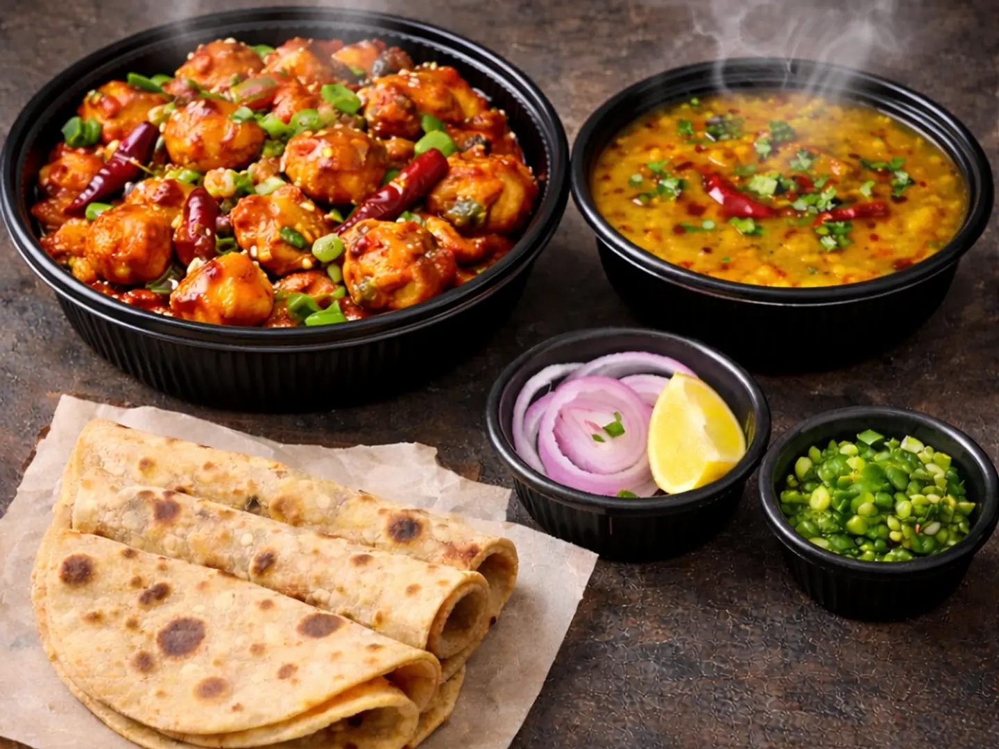 Chef Signature Royal Gobi Manchurian Feast With 3 Roti And Dal