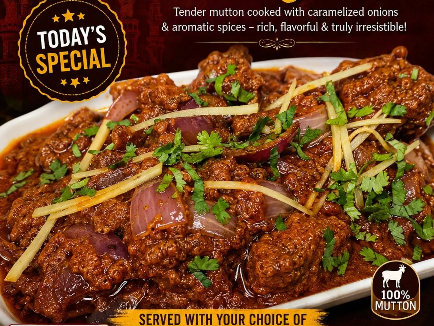 Todays Special Mutton Curry With 3 Chapati Dal
