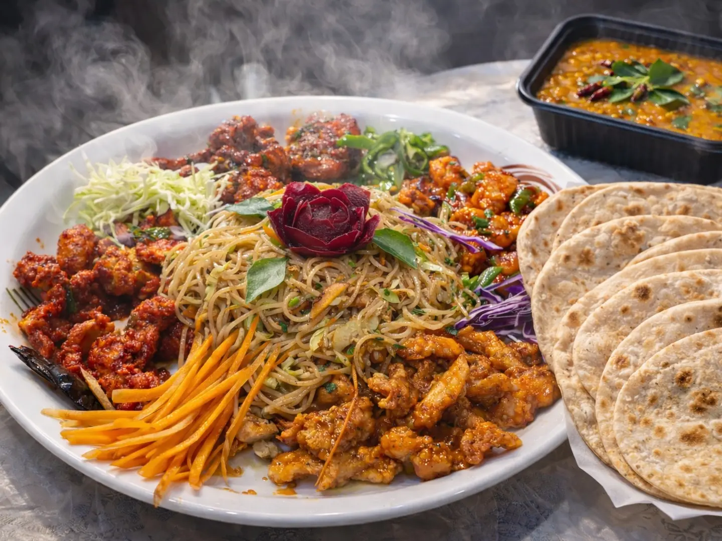 Royal Special Chinese Mega Platter (4 Portions) 6 Roti And Dal