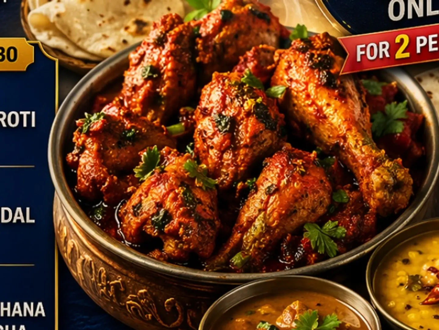 وجبة دبل دجاج فراي ماسالا مع 3 روتي ودال