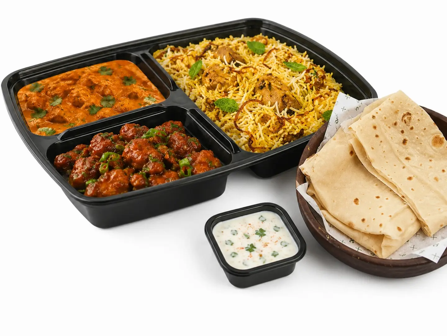 Biryani Rice, Butter Chicken, Veg Manchuriyani Combo