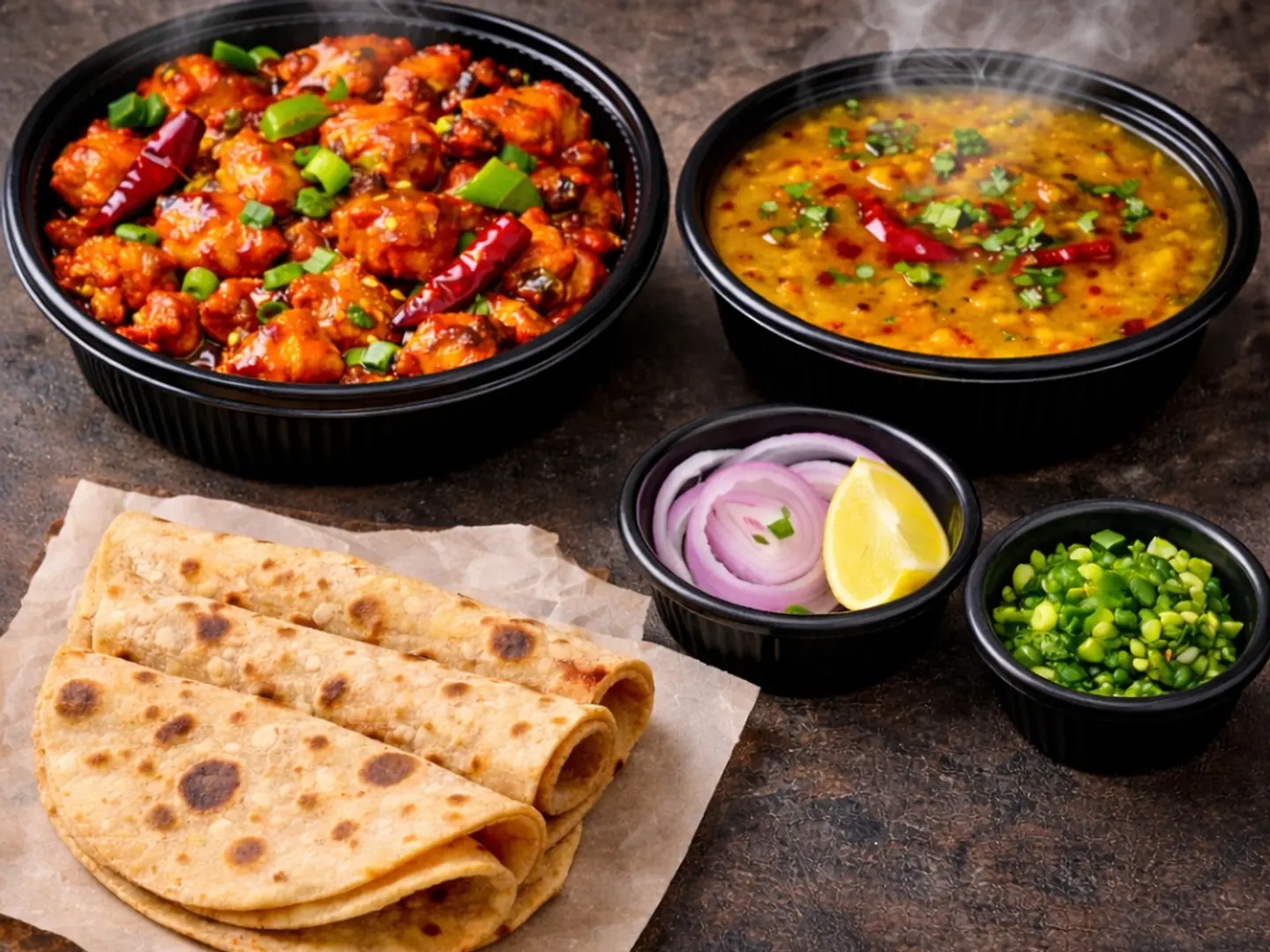 Fiery Schezwan Chicken Feast With 2 Paratha Dal