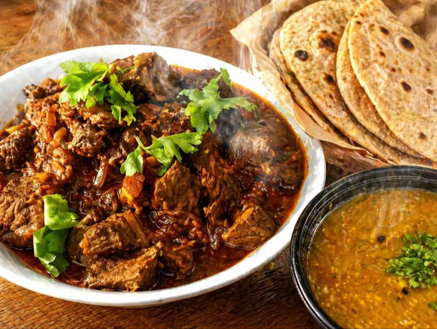 مشط لحم بقر طازج ماسالا 2 روتي ودال واحد