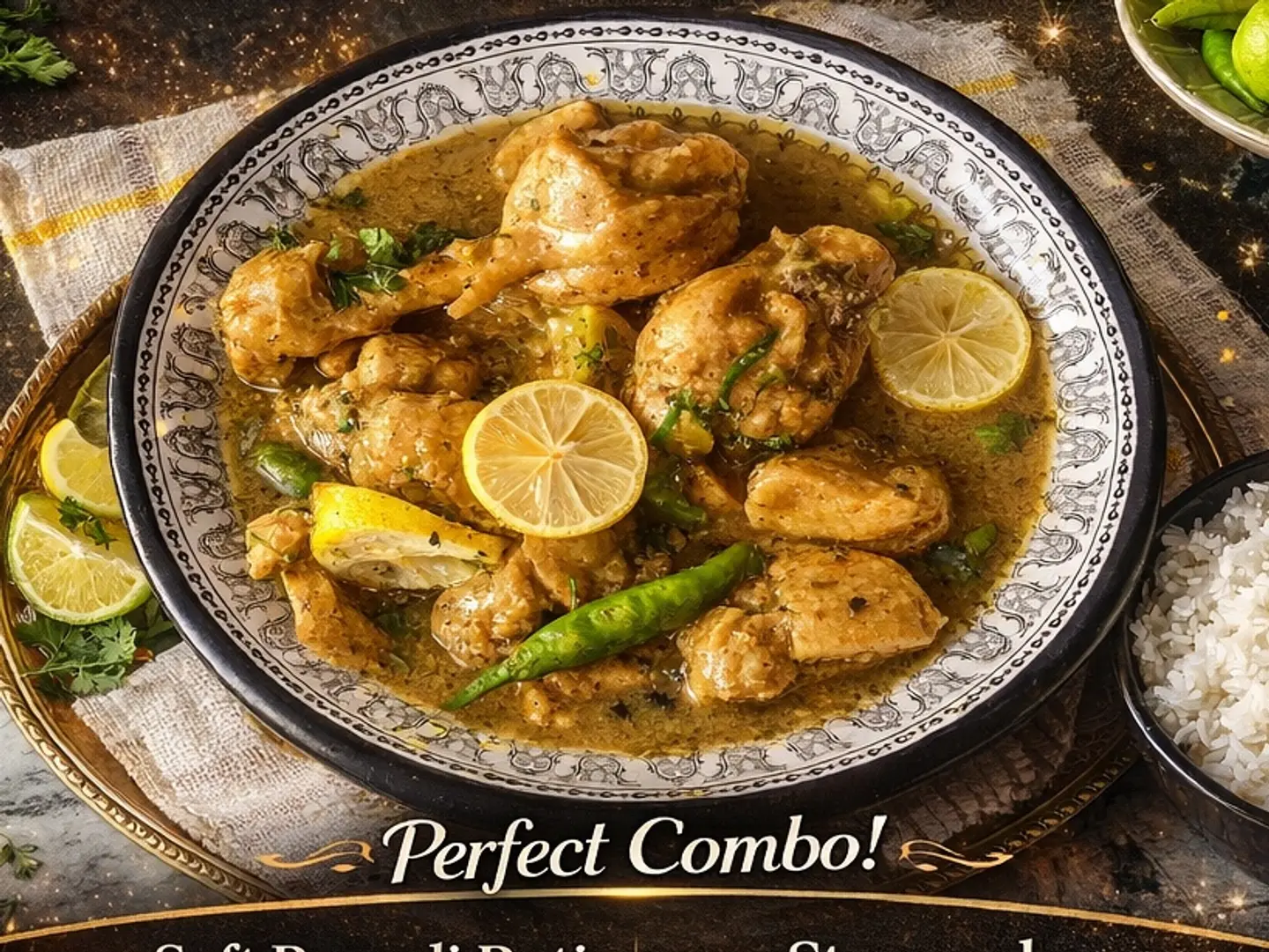 Zesty Lemon Chicken Single Serving With 2 Rumali Roti & Dal