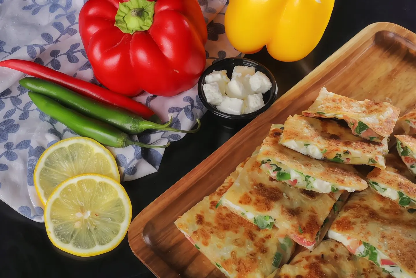 Salty Cheese Mutabbak With Vegetables