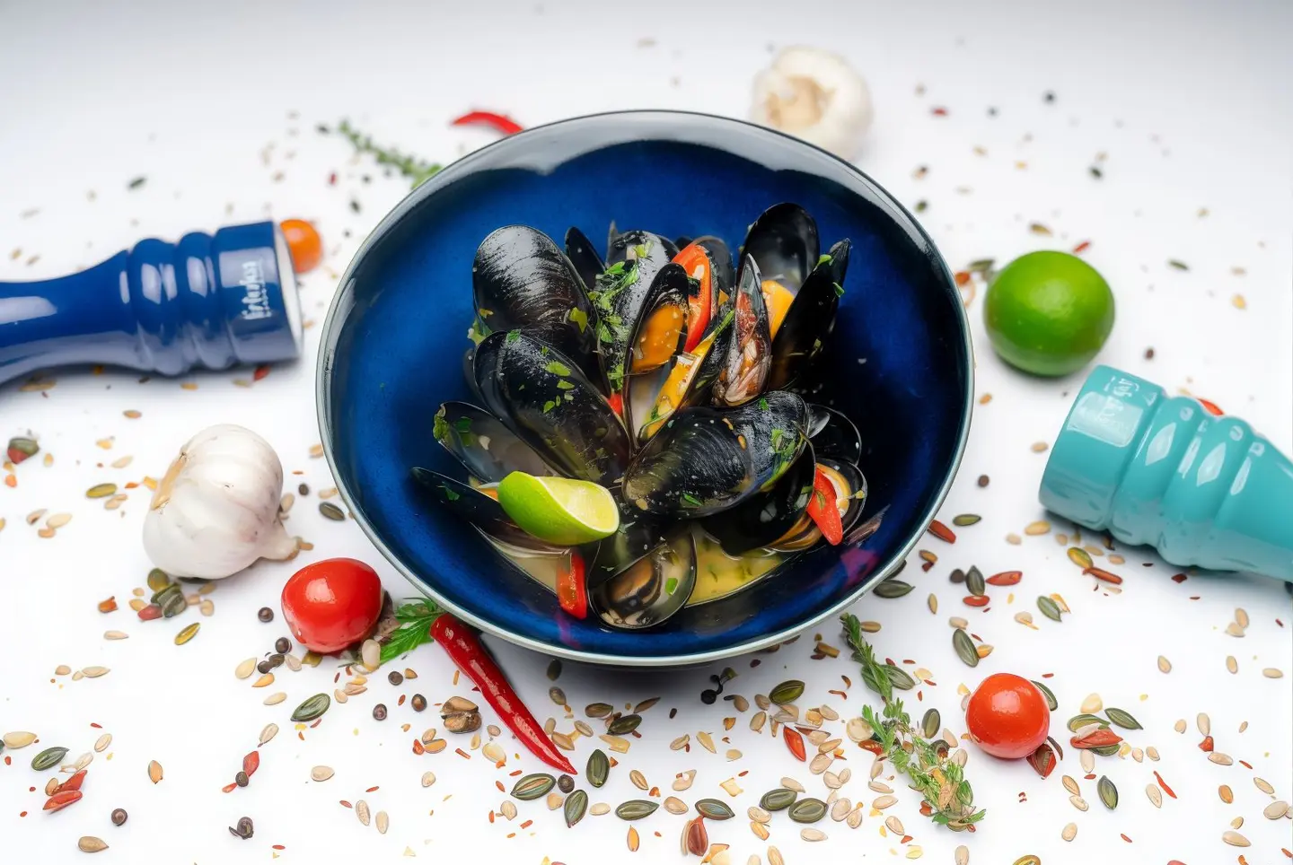 بلح البحر بالنبيذ الأبيض