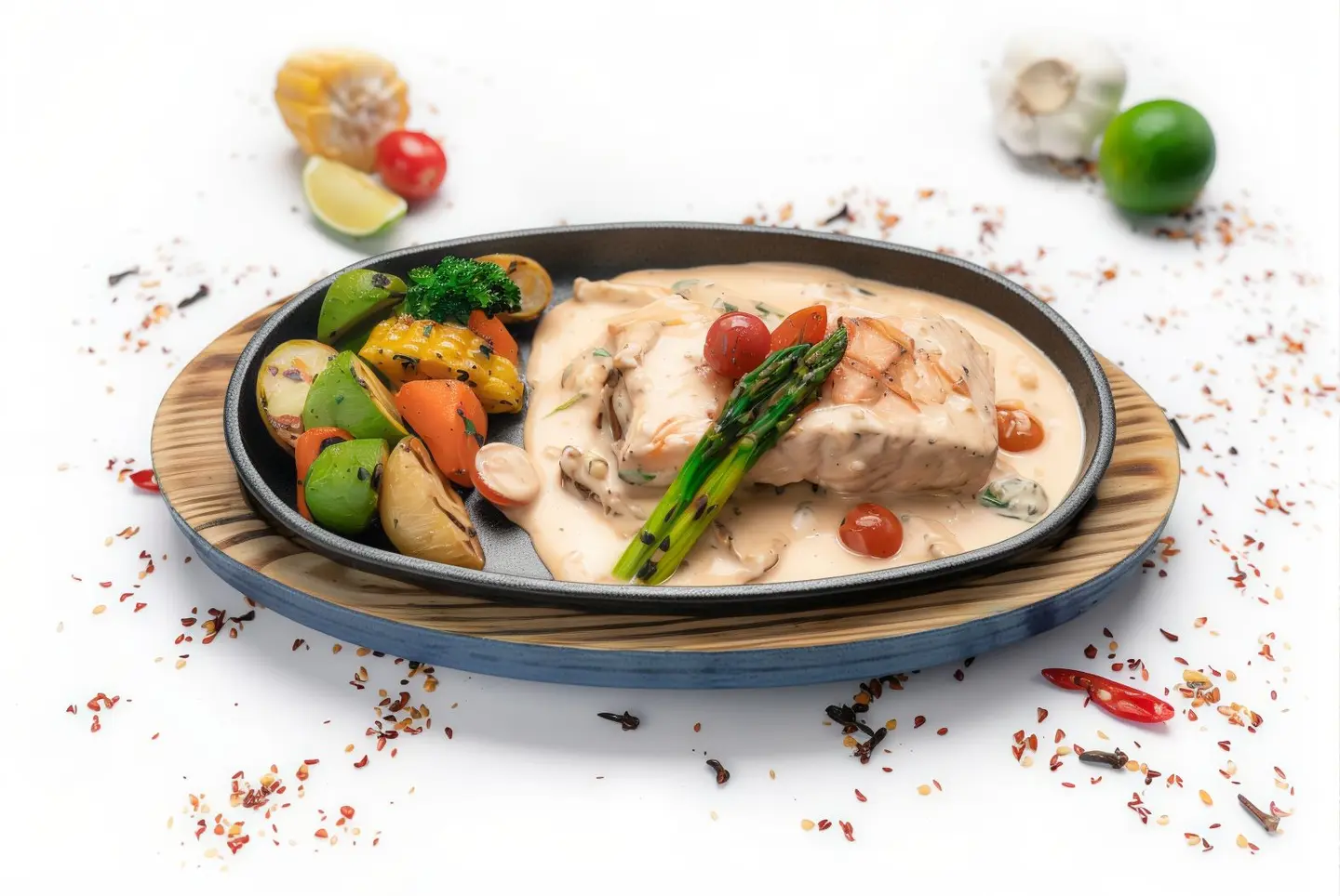 سلمون مشوي بالكريمة