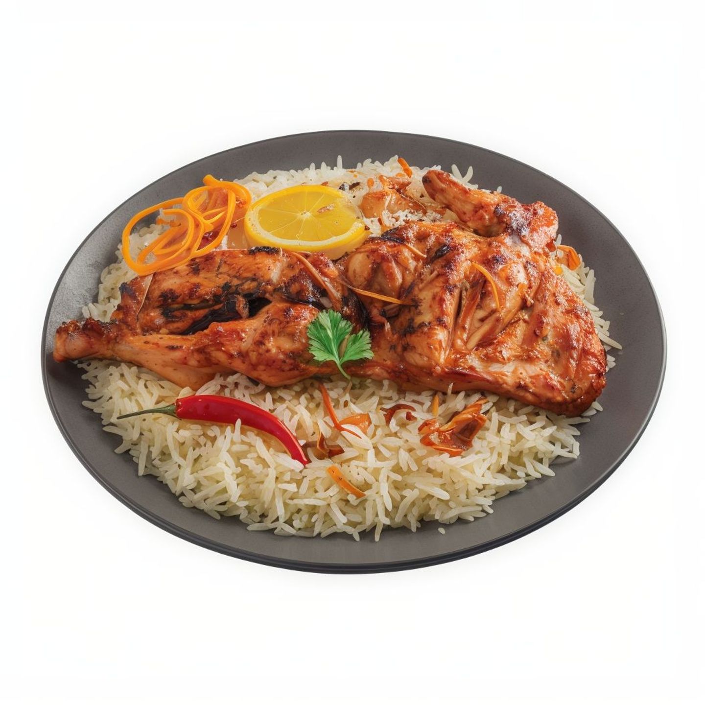 نصف دجاج على الفحم مثلوثة أرز بشاور - نصف