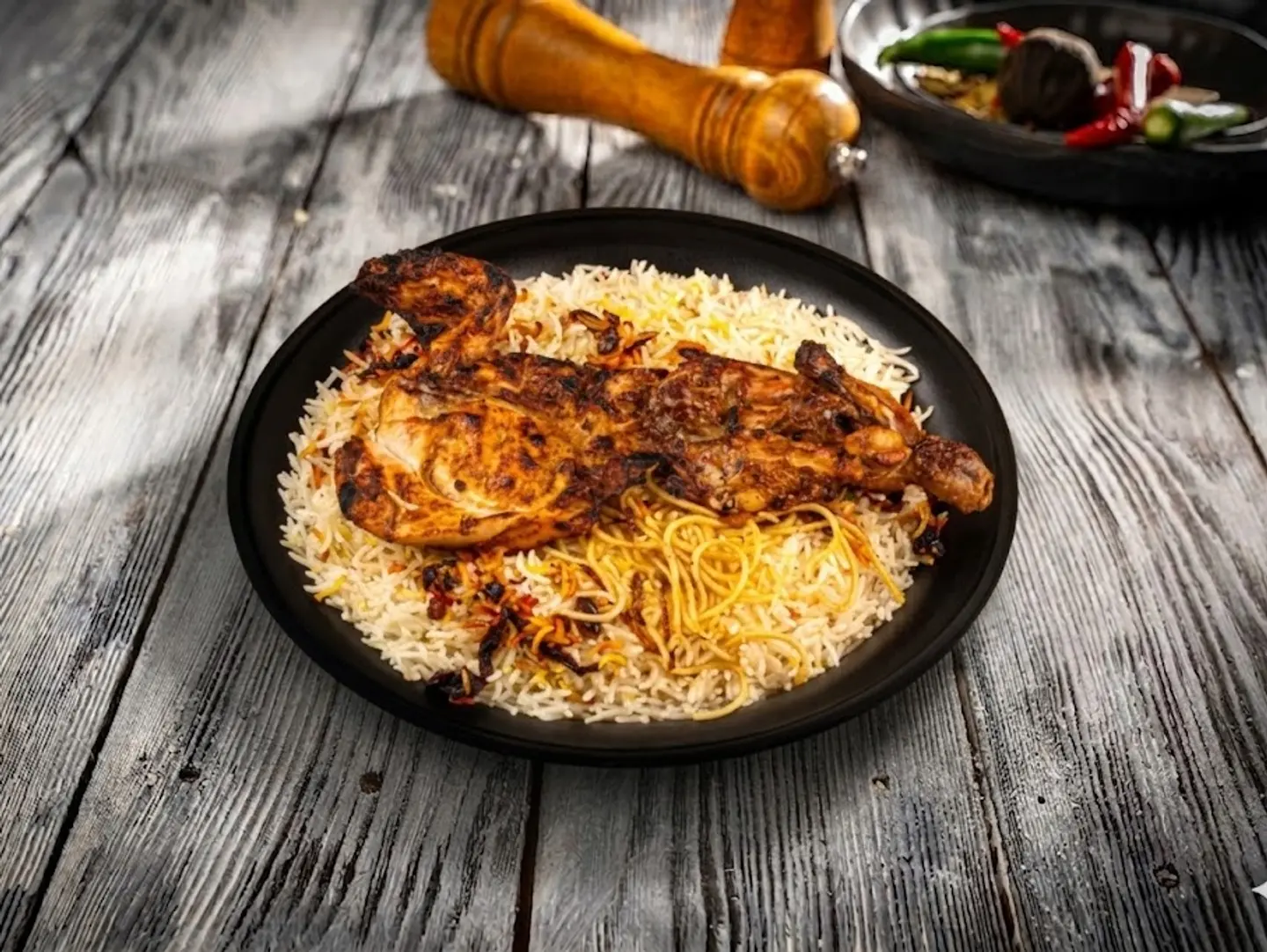 نصف دجاج على الفحم مثلوثة أرز بشاور - نصف دجاج على الفحم مثلوثة أرز بشاور-نصف