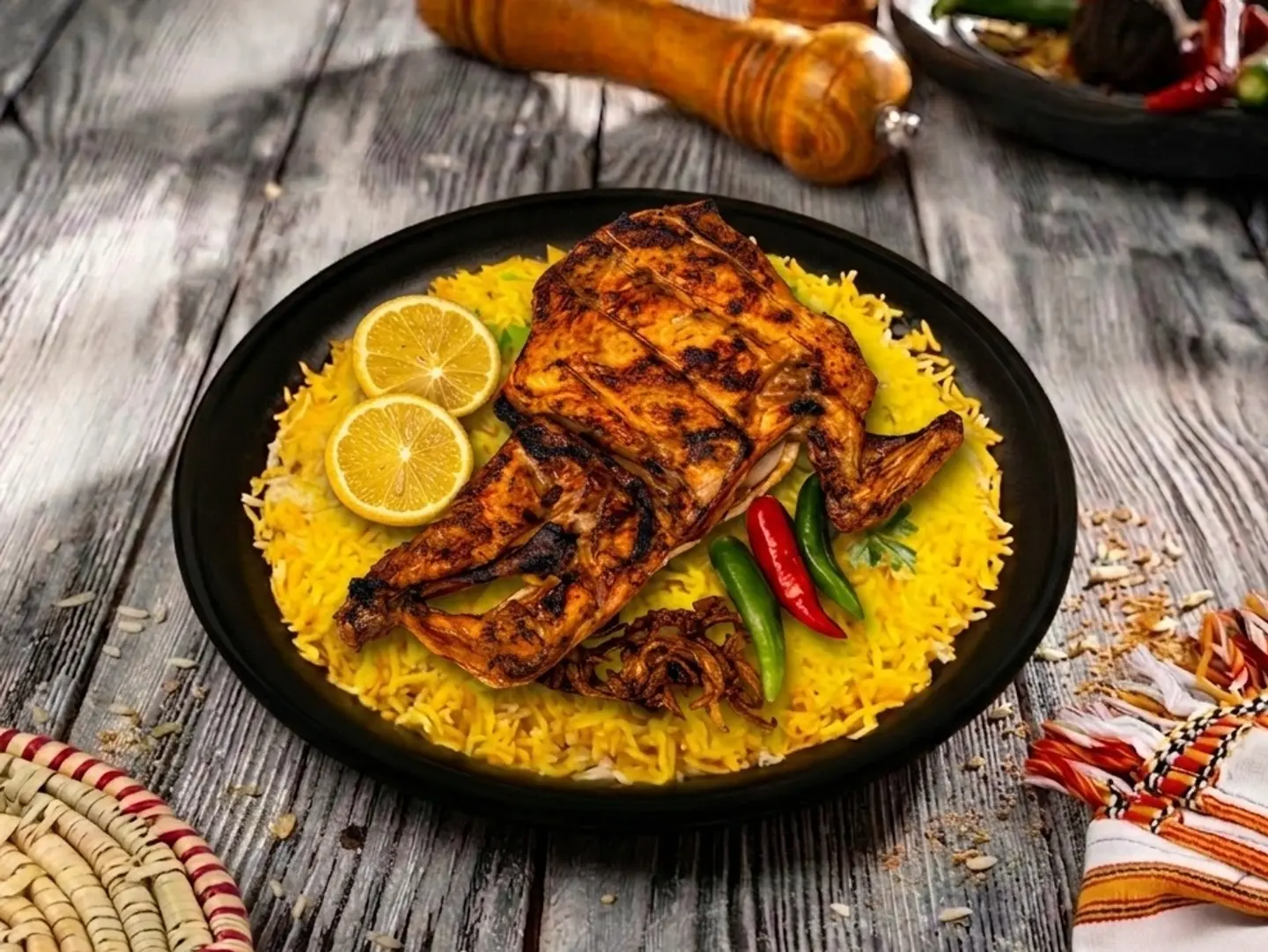 Half Charcoal Chicken Mandi Rice