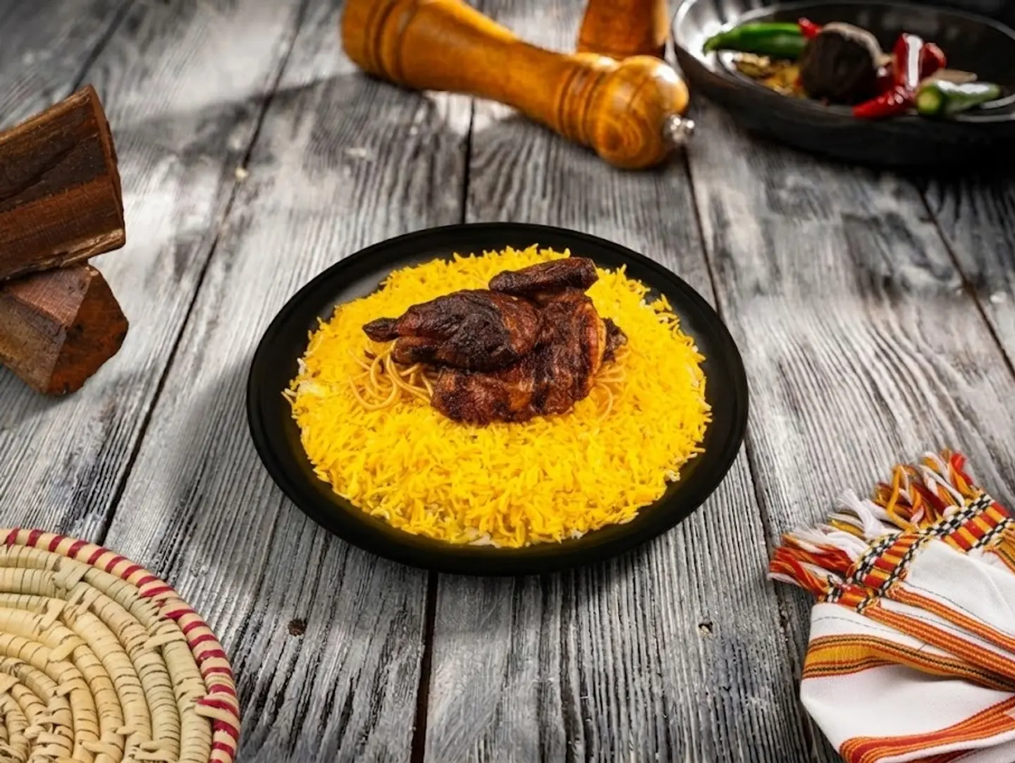 نصف دجاج شواية ارز مندي مثلوثة