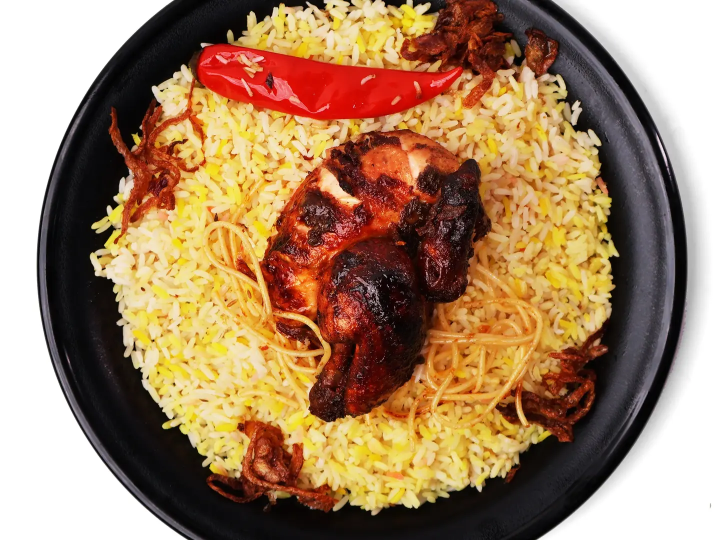 نصف دجاج شواية ارز مندي مثلوثة